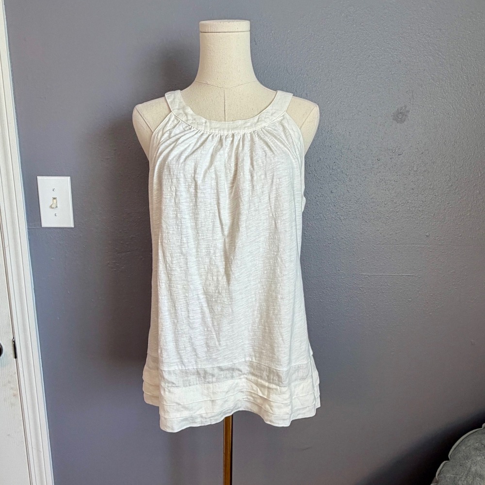 Tommy Bahama Womens White Linen Blend Tiered Ruffle Hem Tank Top Size M